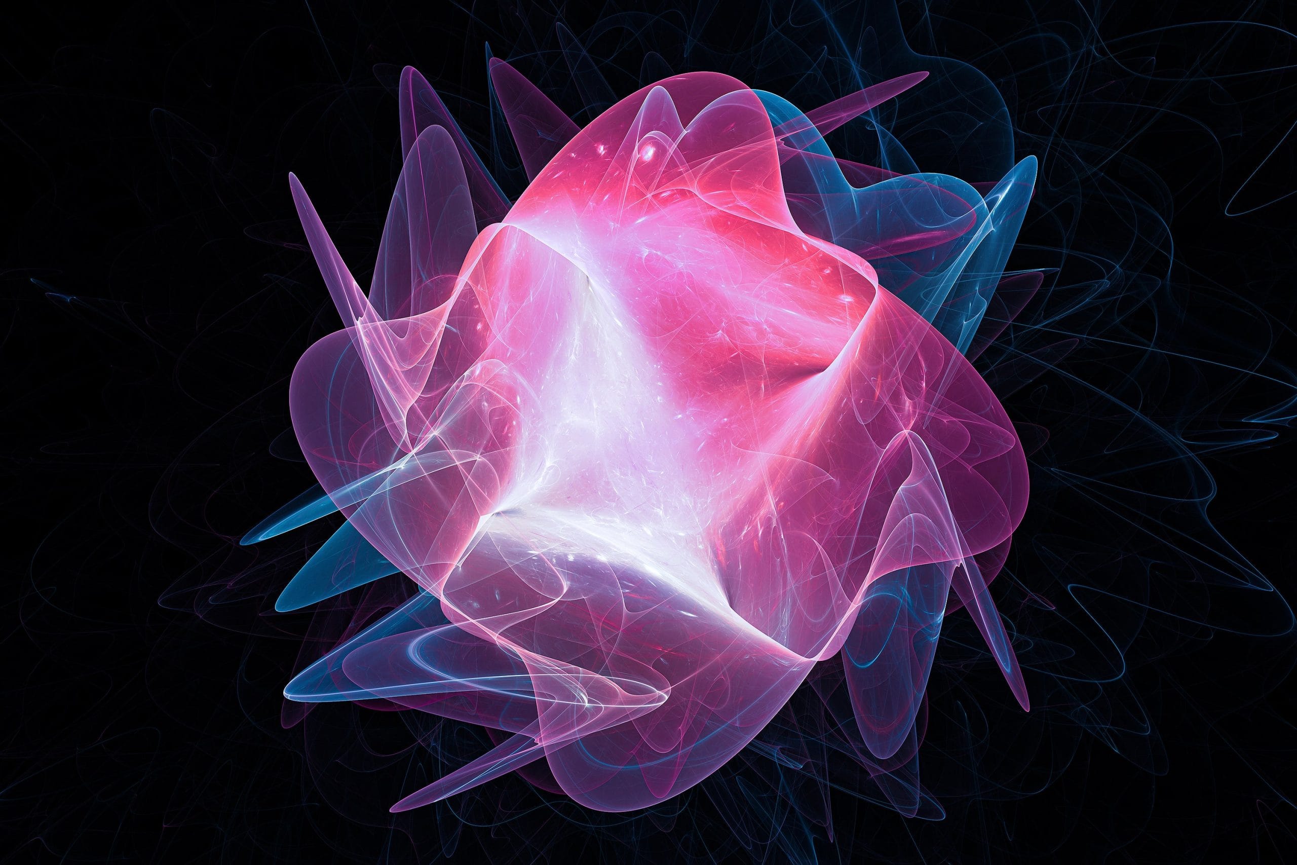 تصویر یک شبکه موجی با نورهای آبی و بنفش