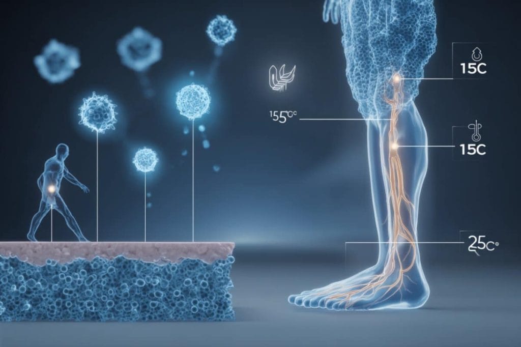 This shows a leg with different temperatures surrounding it.