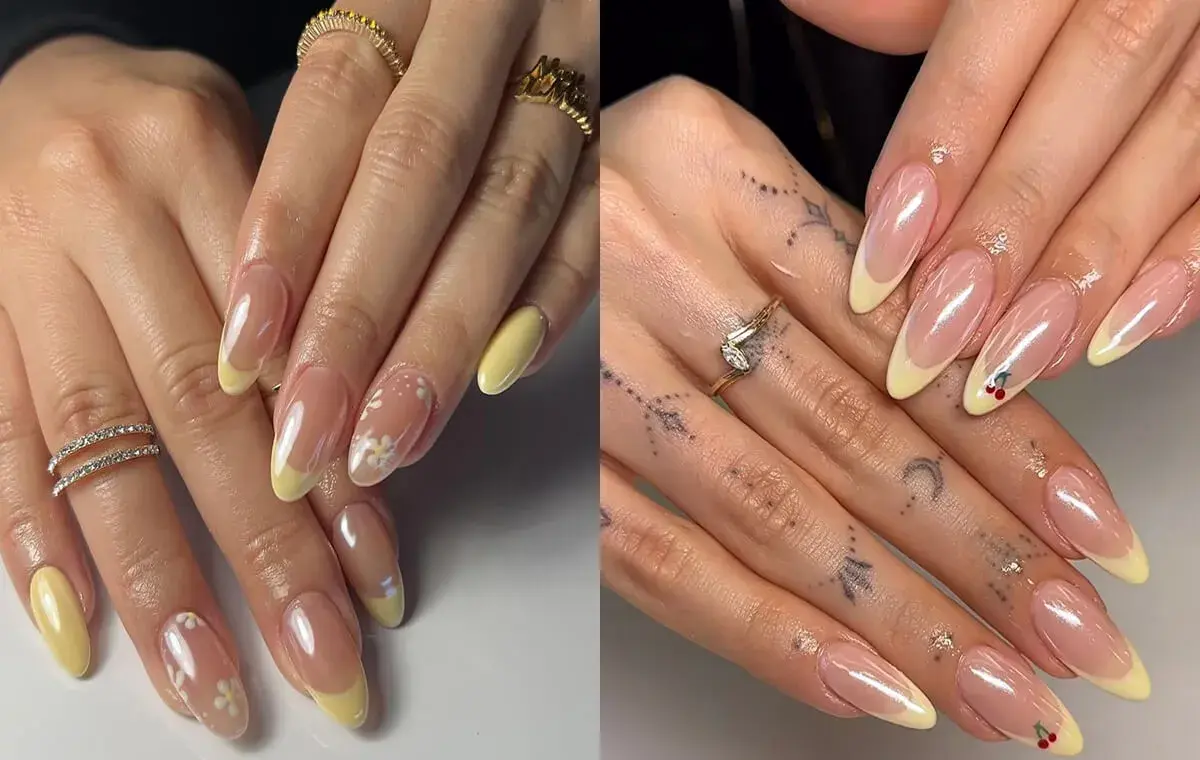 طرح ناخن زرد کرهای با فرنچ