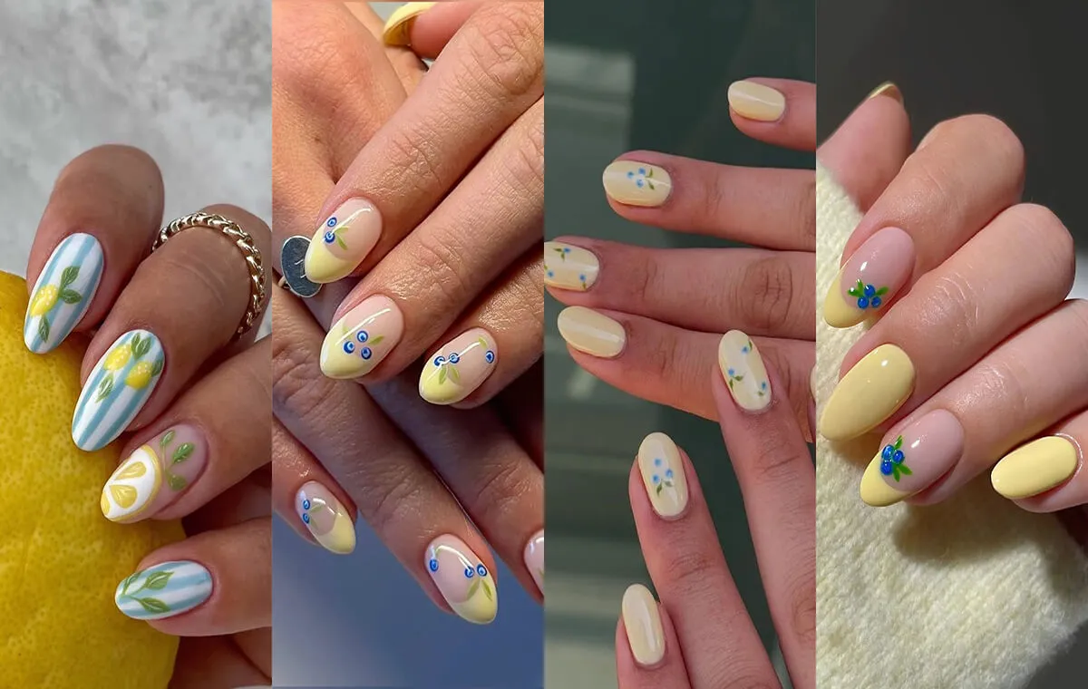 مدل ناخن زرد کرهای و رنگ آبی