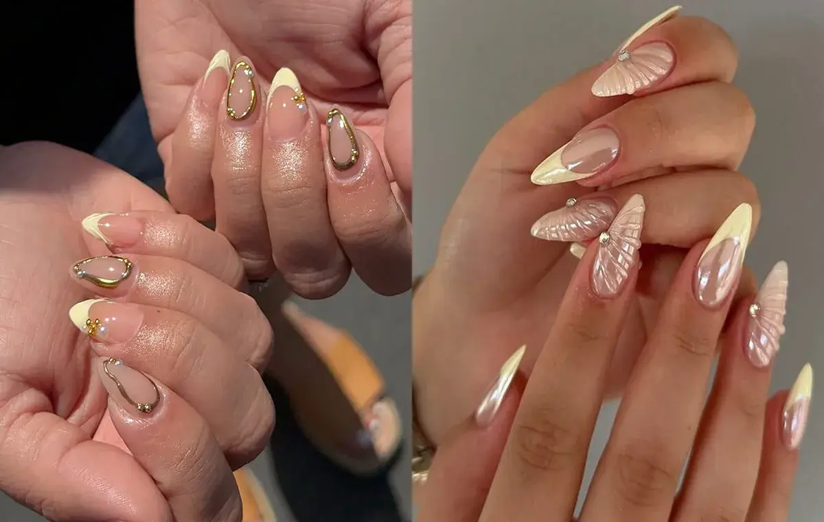 مدل ناخن زرد کرهای و رنگ صورتی