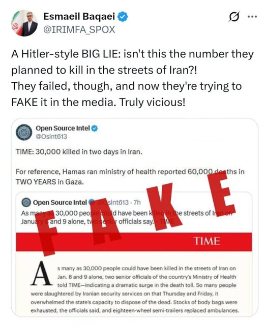 واکنش تند سخنگوی وزارت خارجه به آمارسازی تخیلی رسانه‌های غربی؛ «دروغ هیتلری» شکست‌خوردگان!